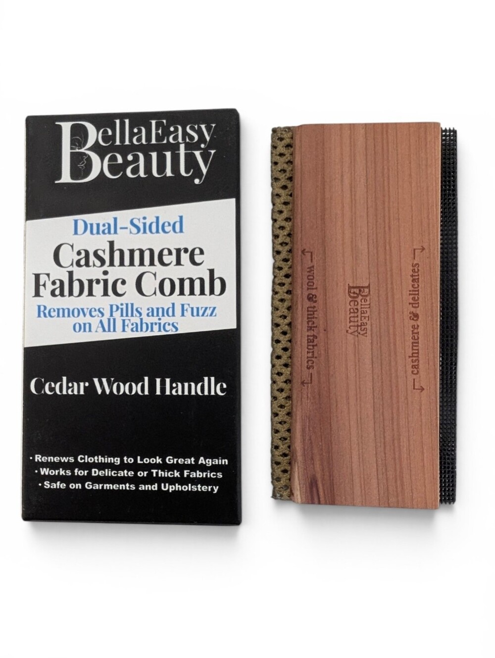 BELLAEASY Beauty Cashmere Fabric Comb 2-Sided Cedar Brown Wood New